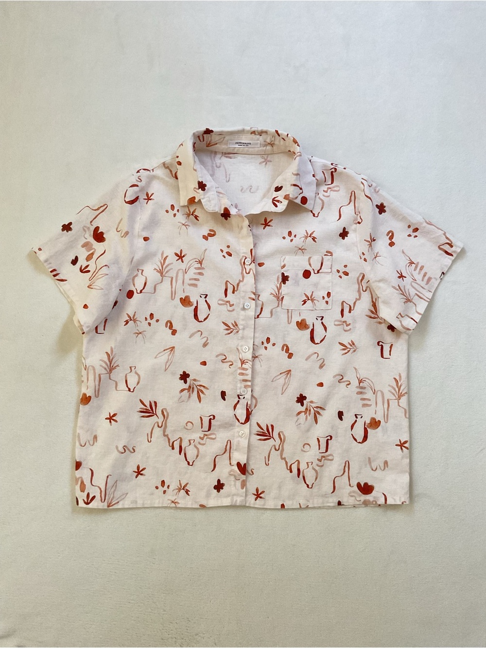 Peppermayo Linen Blend Abstract Pottery Print Button Down Shirt
